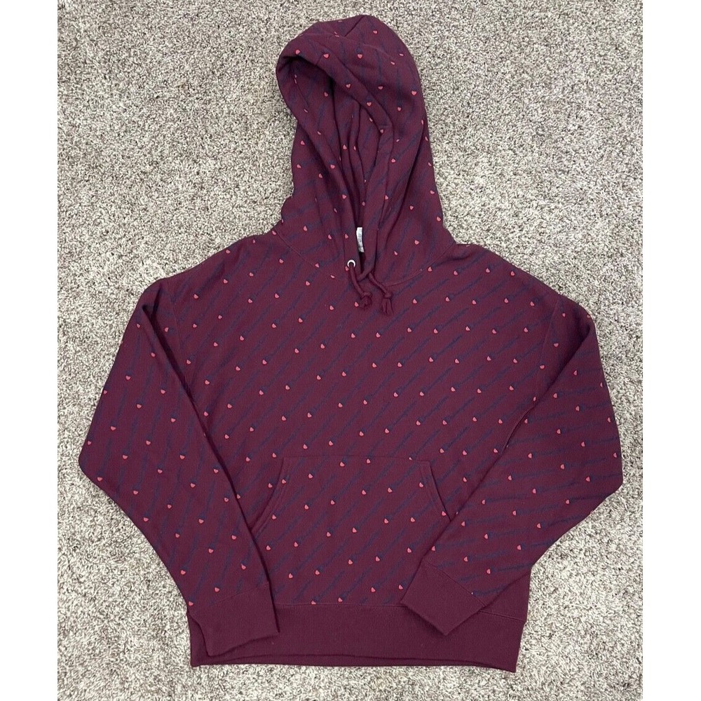 Champion Reverse Weave Hoodie Men's Medium Maroon All Over Print Logo
